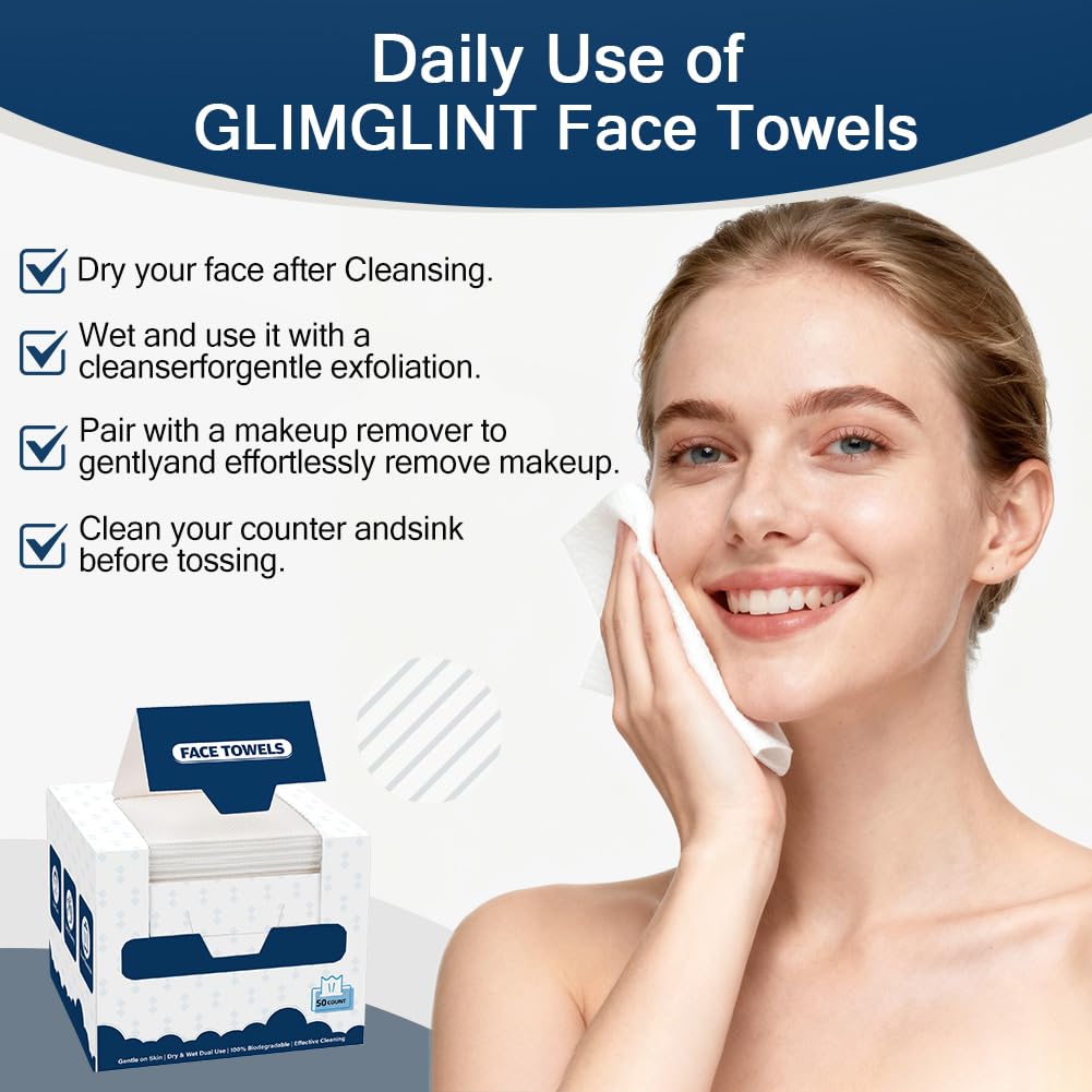 GLIMGLINT Face Towels disposable wipes offer convenient, lint-free cleansing for sensitive skin.
