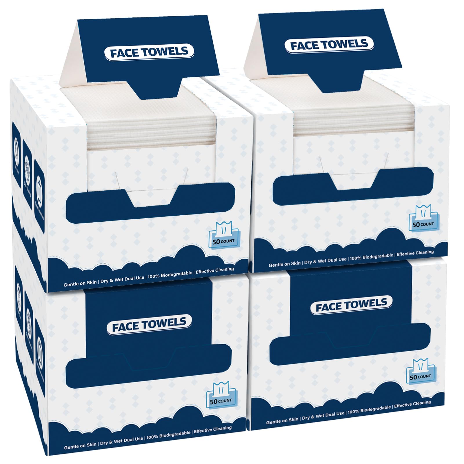 GLIMGLINT Face Towels four-box packaging keeps bulk skincare ready for daily routines.