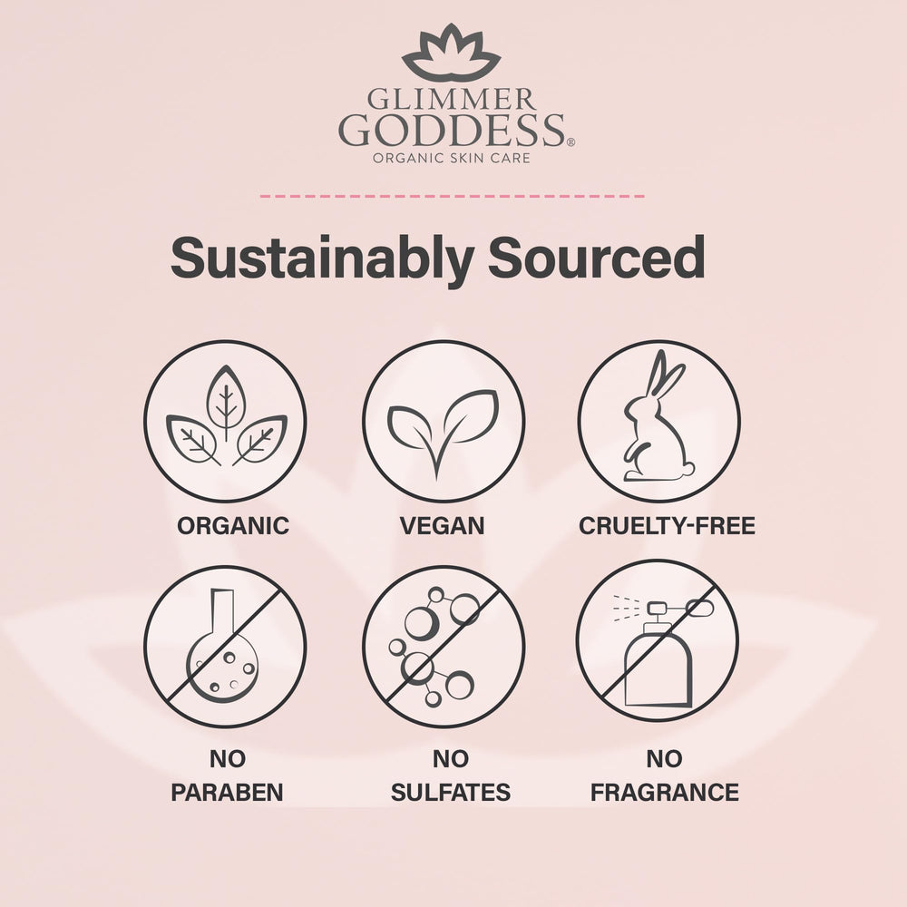 Glimmer Goddess ingredients almond and coconut oil base for skin-loving hydration.