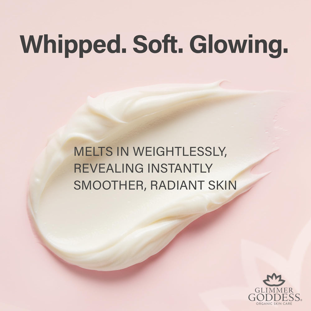 Glimmer Goddess unscented formula label closeup communicates fragrance-free daily use.