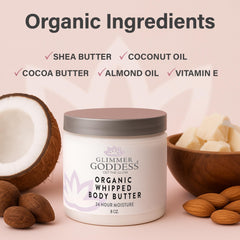 Glimmer Goddess whipped butter texture close-up shows airy, quick-absorb formula.