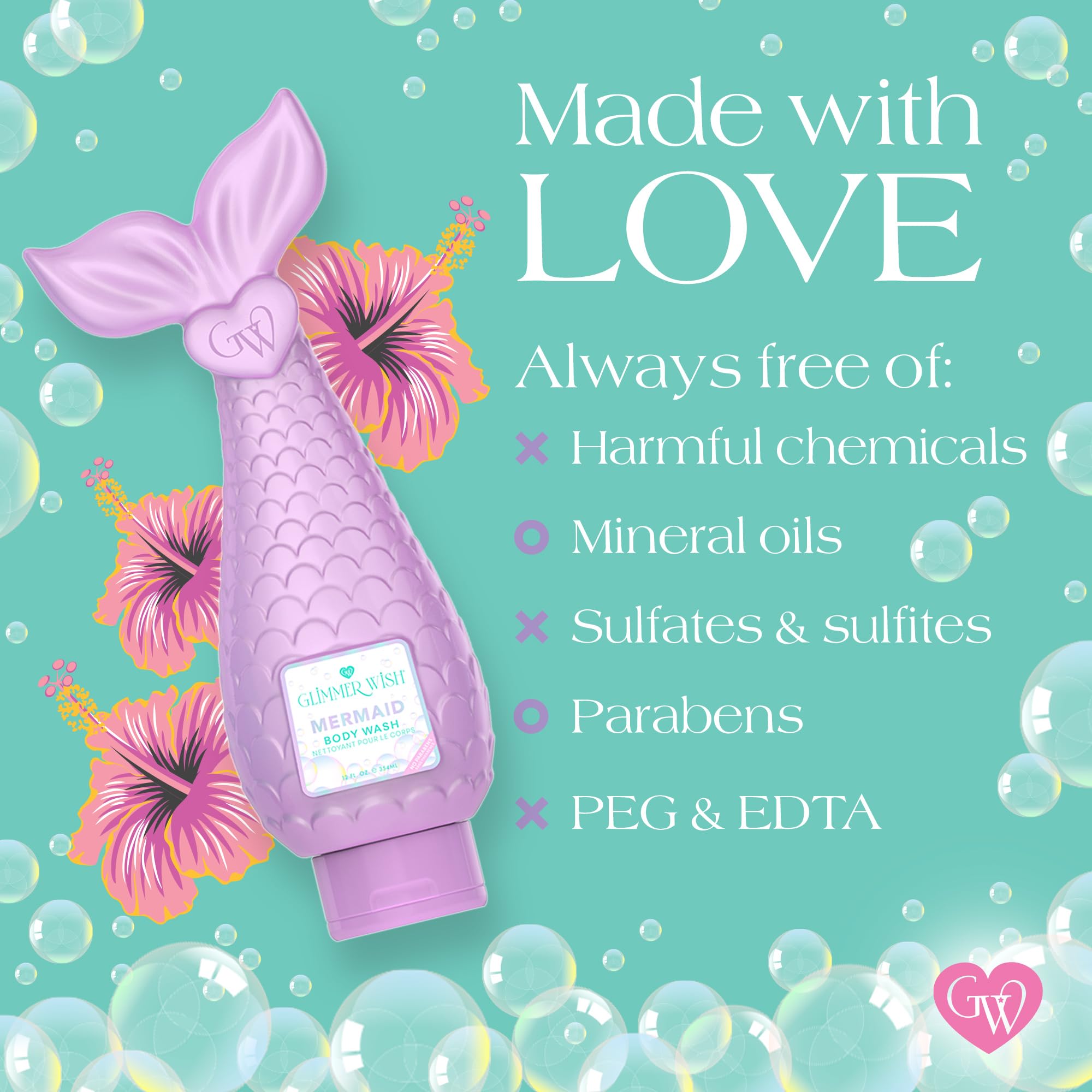 Anti-slip textured bottle of Glimmer Wish for easy bath time grip