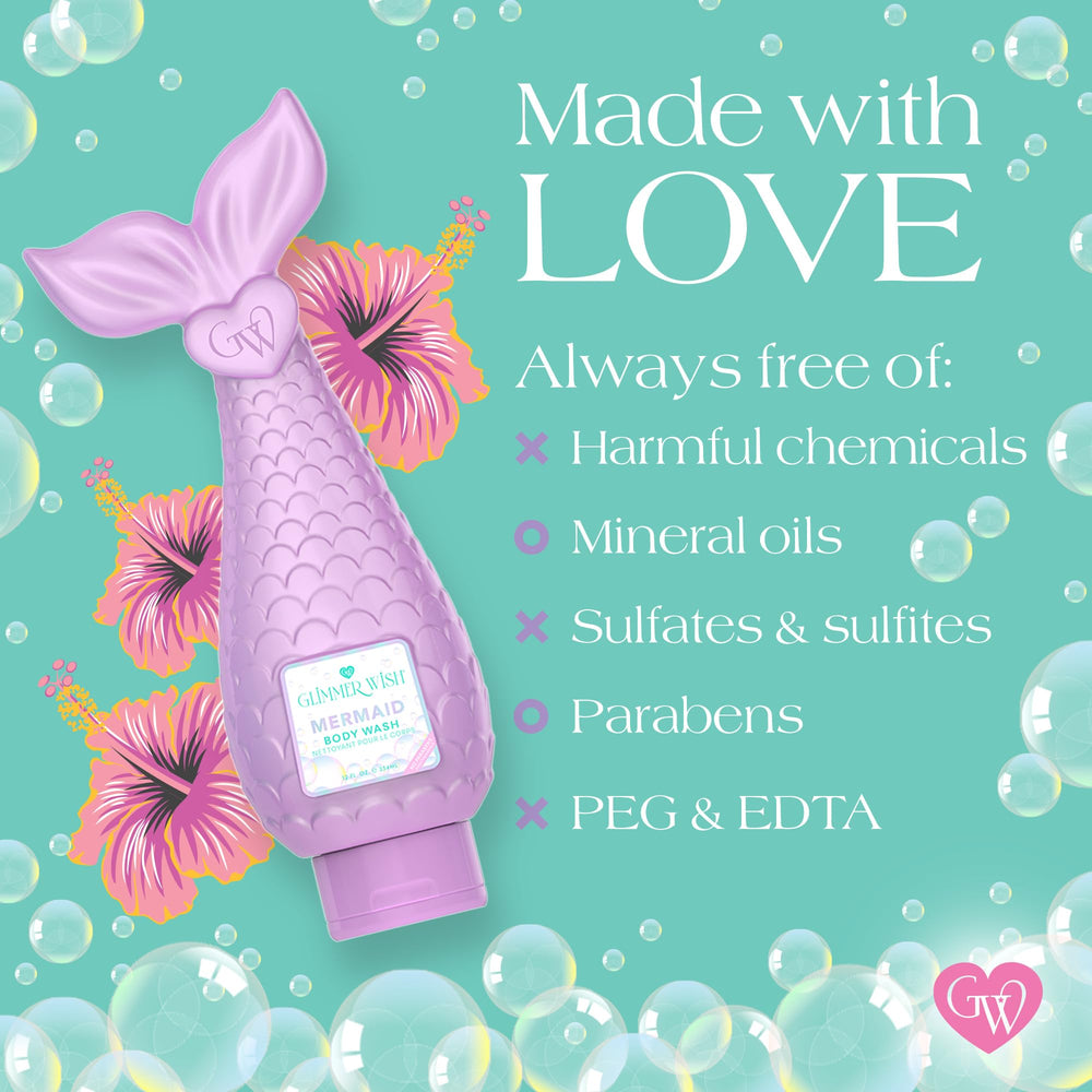 Anti-slip textured bottle of Glimmer Wish for easy bath time grip