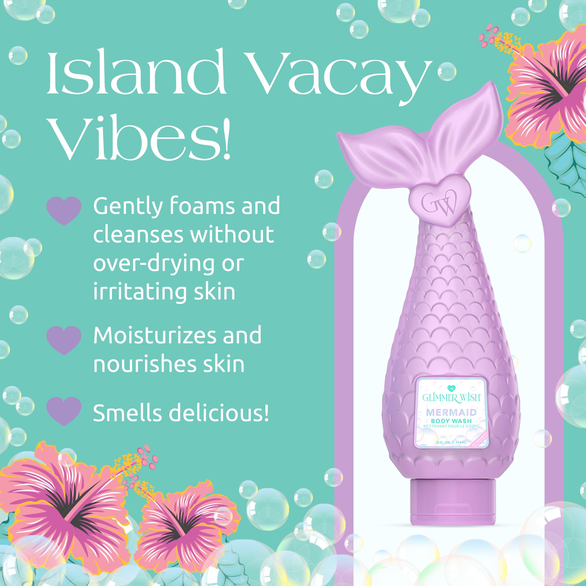 Glimmer Wish Mermaid Kids Body Wash being lathered for a clean, moisturized skin feel