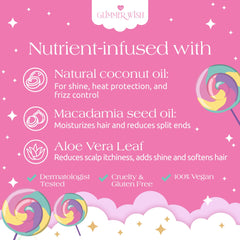 Glimmer Wish coconut and macadamia ingredients close-up emphasizing shine and slip for hair.