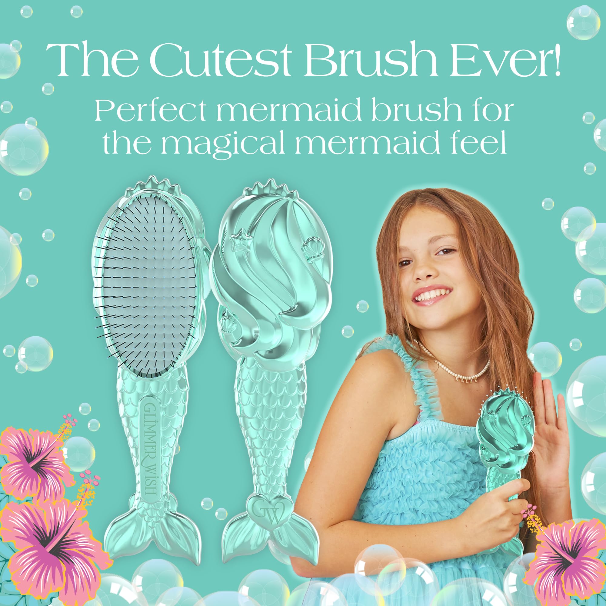 Glimmer Wish mermaid brush perfect after-swim care to remove tangles.