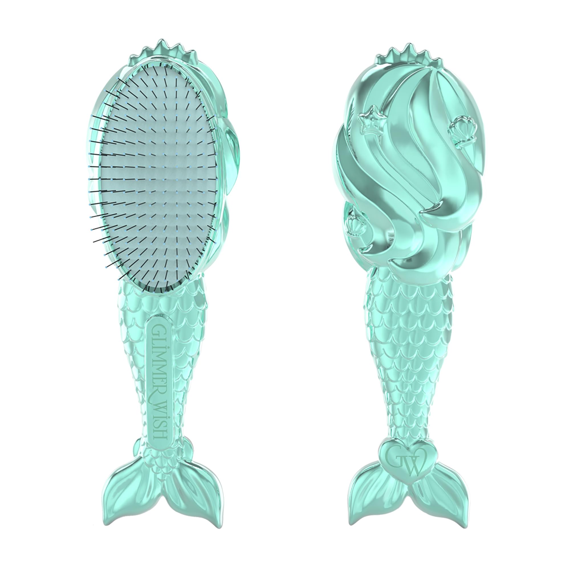 Glimmer Wish Mermaid Detangling Hair Brush in palm for easy tangle removal.