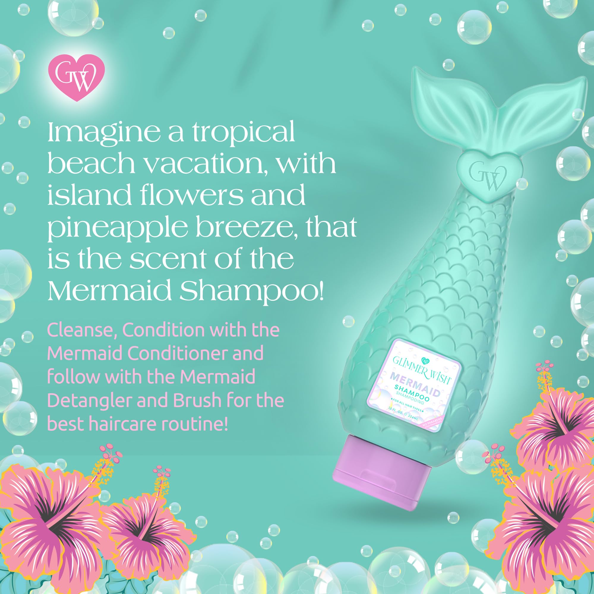 Glimmer Wish Mermaid Shampoo after wash hair shows glossy, easy-to-manage strands.