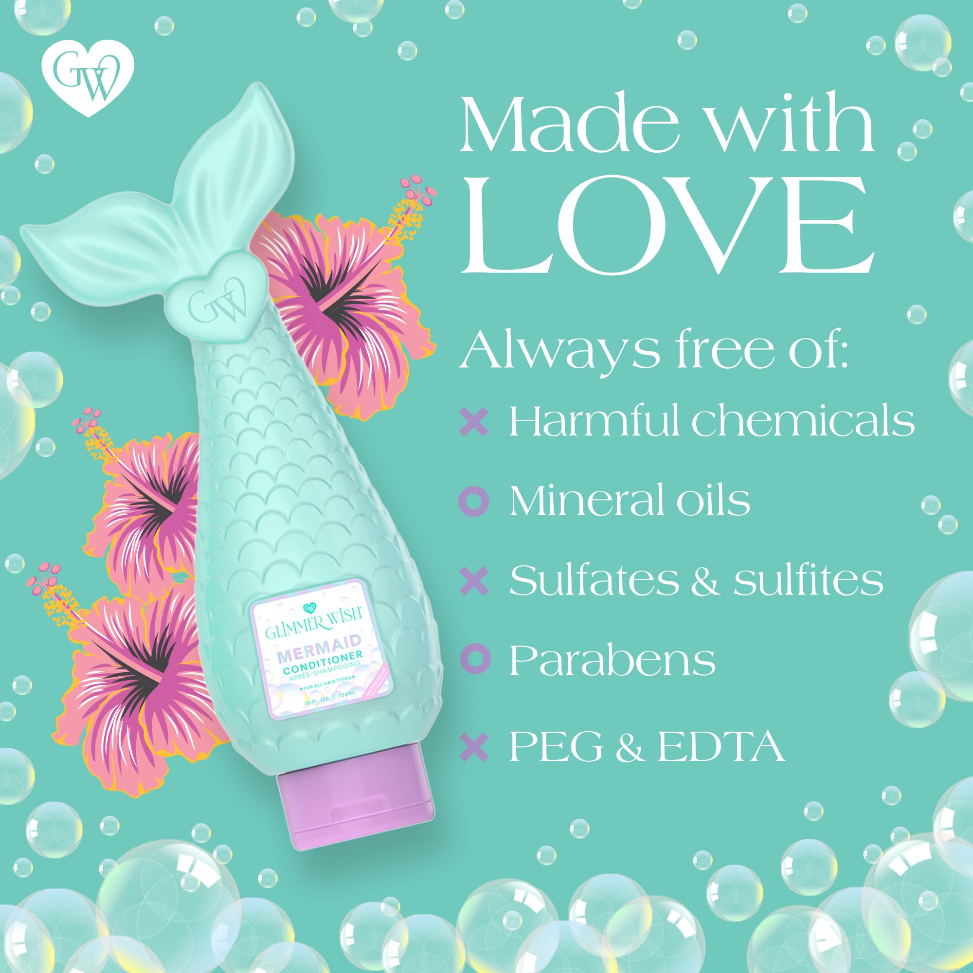 Glimmer Wish Mermaid conditioner tropical scent brings island vibes to bath time.