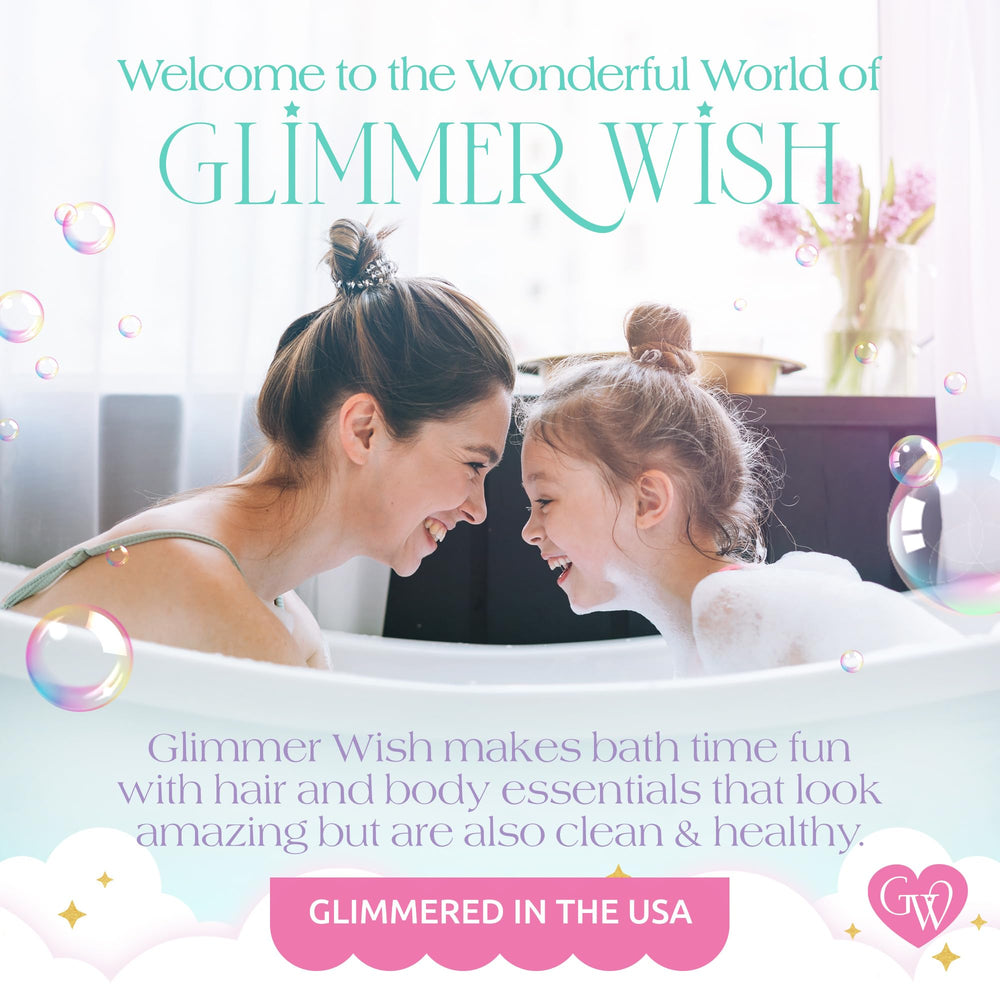 Glimmer Wish recycled-plastic packaging signals eco-friendly, non-toxic kids product.