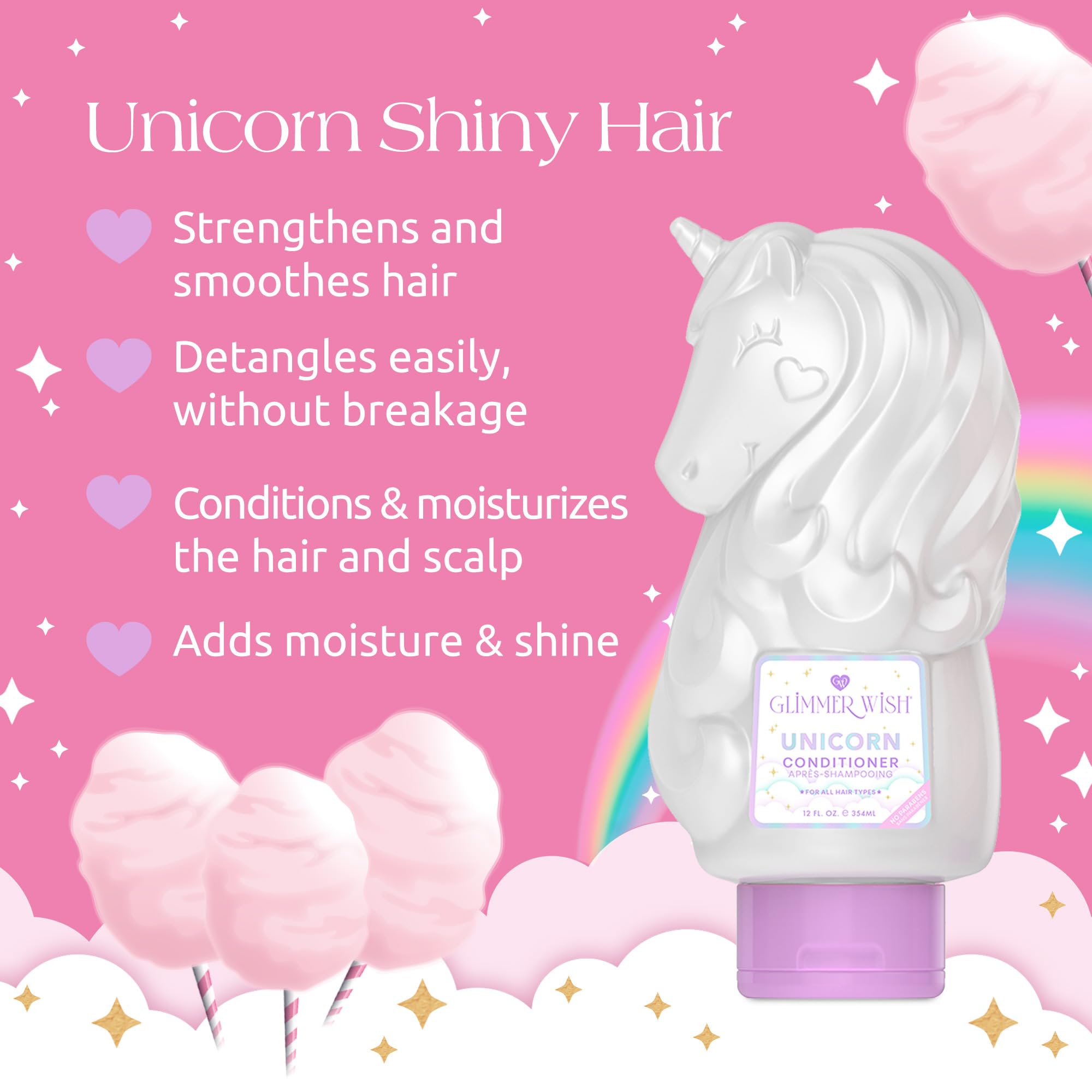 Glimmer Wish Unicorn Kids Conditioner creates creamy lather for detangling
