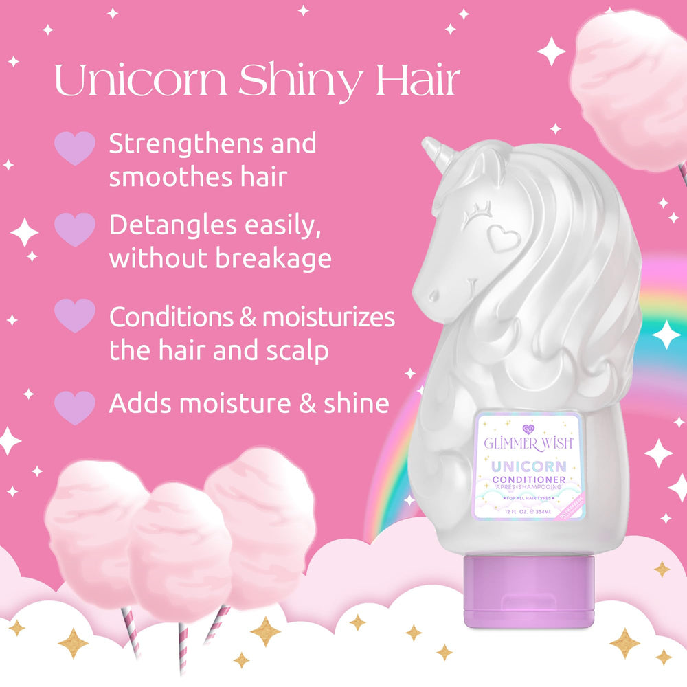 Glimmer Wish Unicorn Kids Conditioner creates creamy lather for detangling