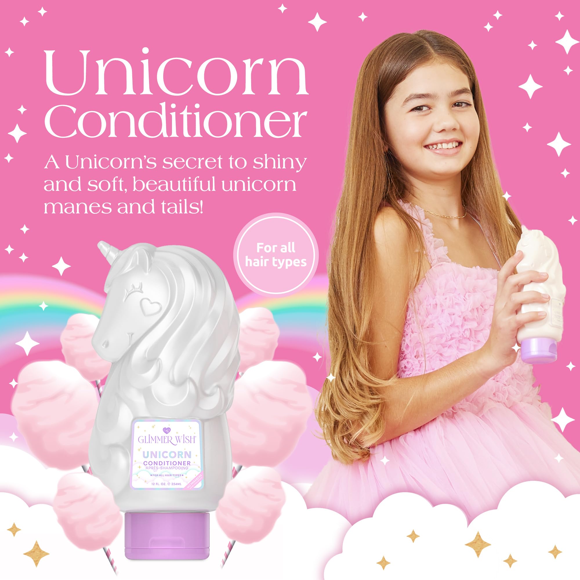 Glimmer Wish Unicorn conditioner pour shows easy bath-time dispensing