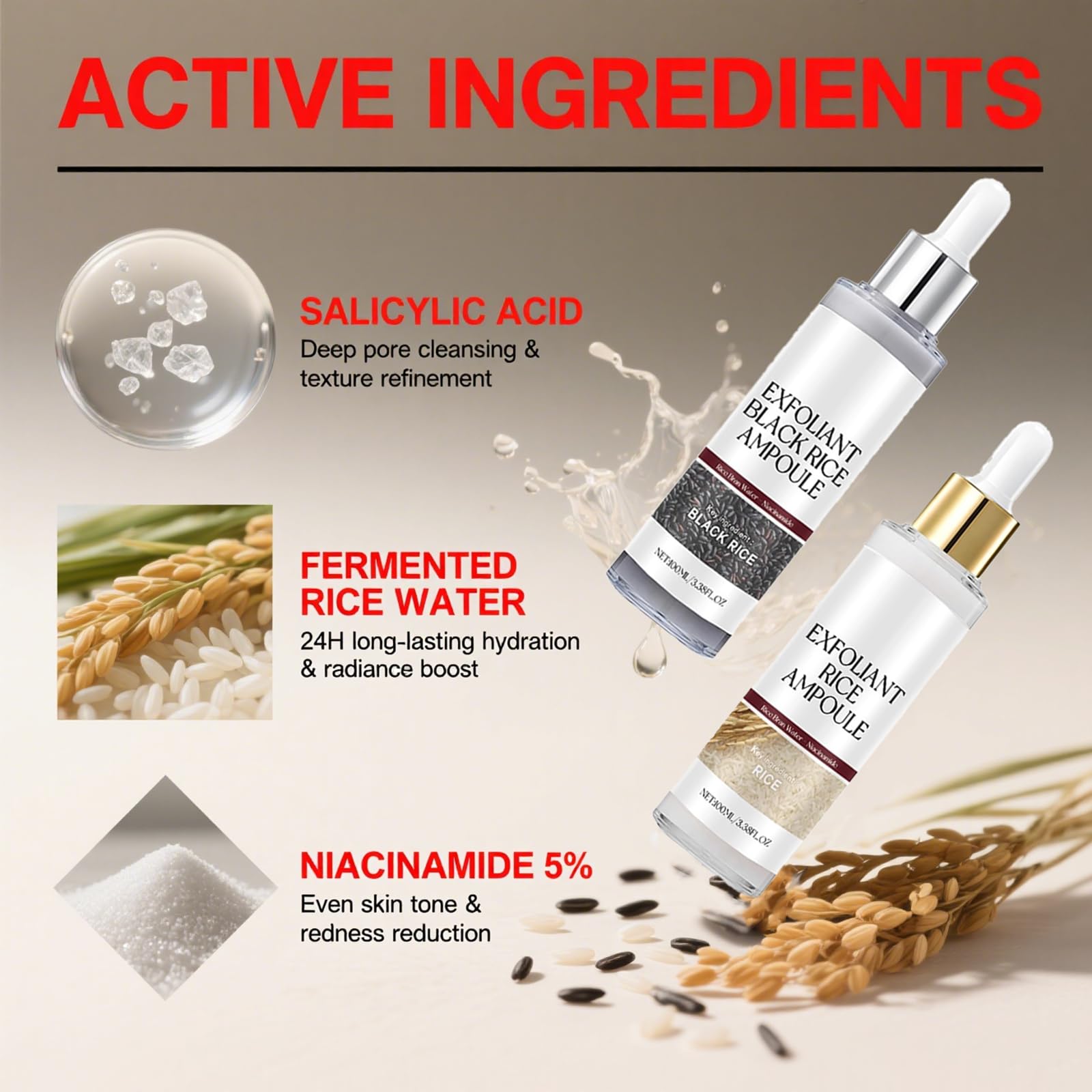 Gliowia white rice ampoule application closeup for gentle daily exfoliation.