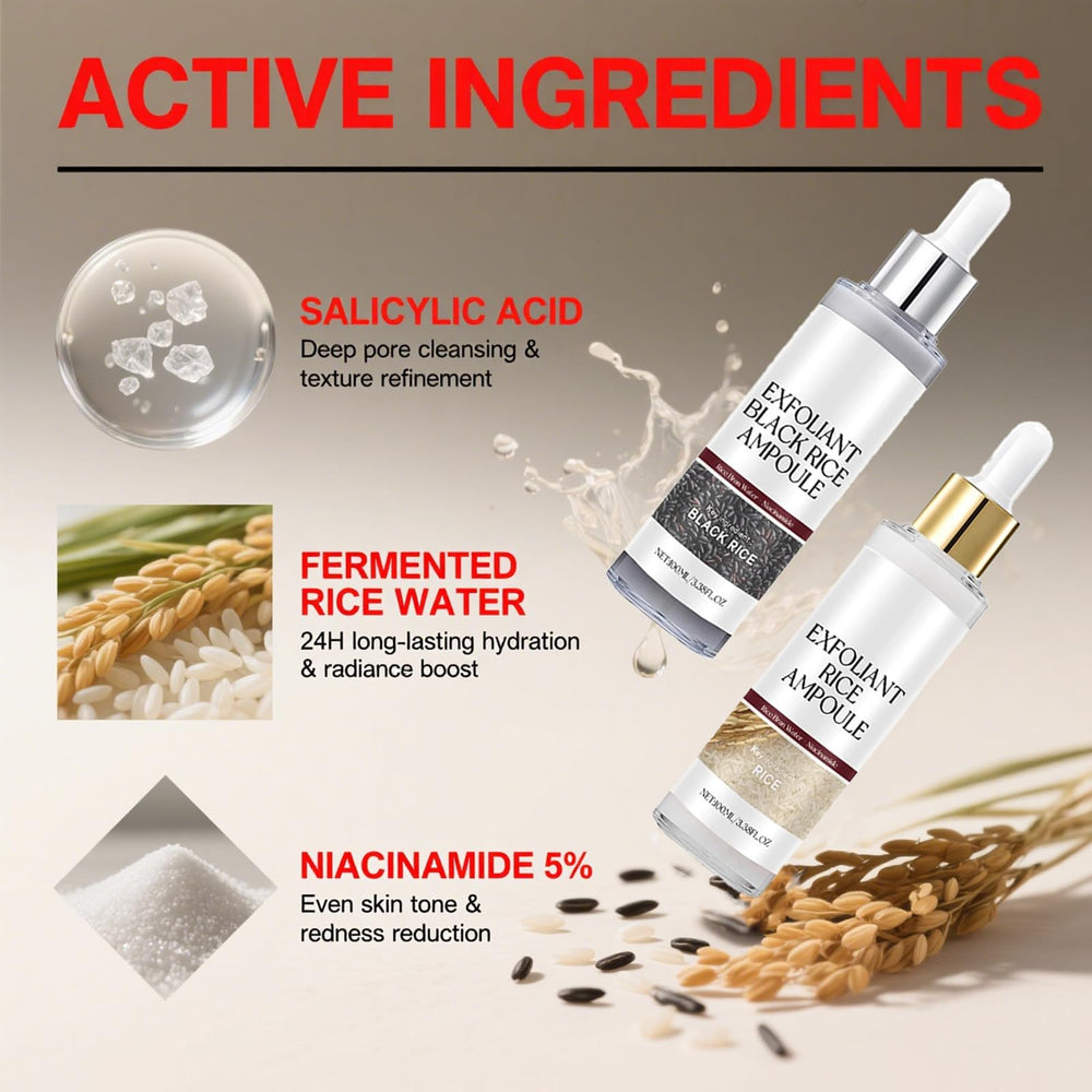 Gliowia white rice ampoule application closeup for gentle daily exfoliation.