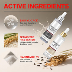 Gliowia white rice ampoule application closeup for gentle daily exfoliation.