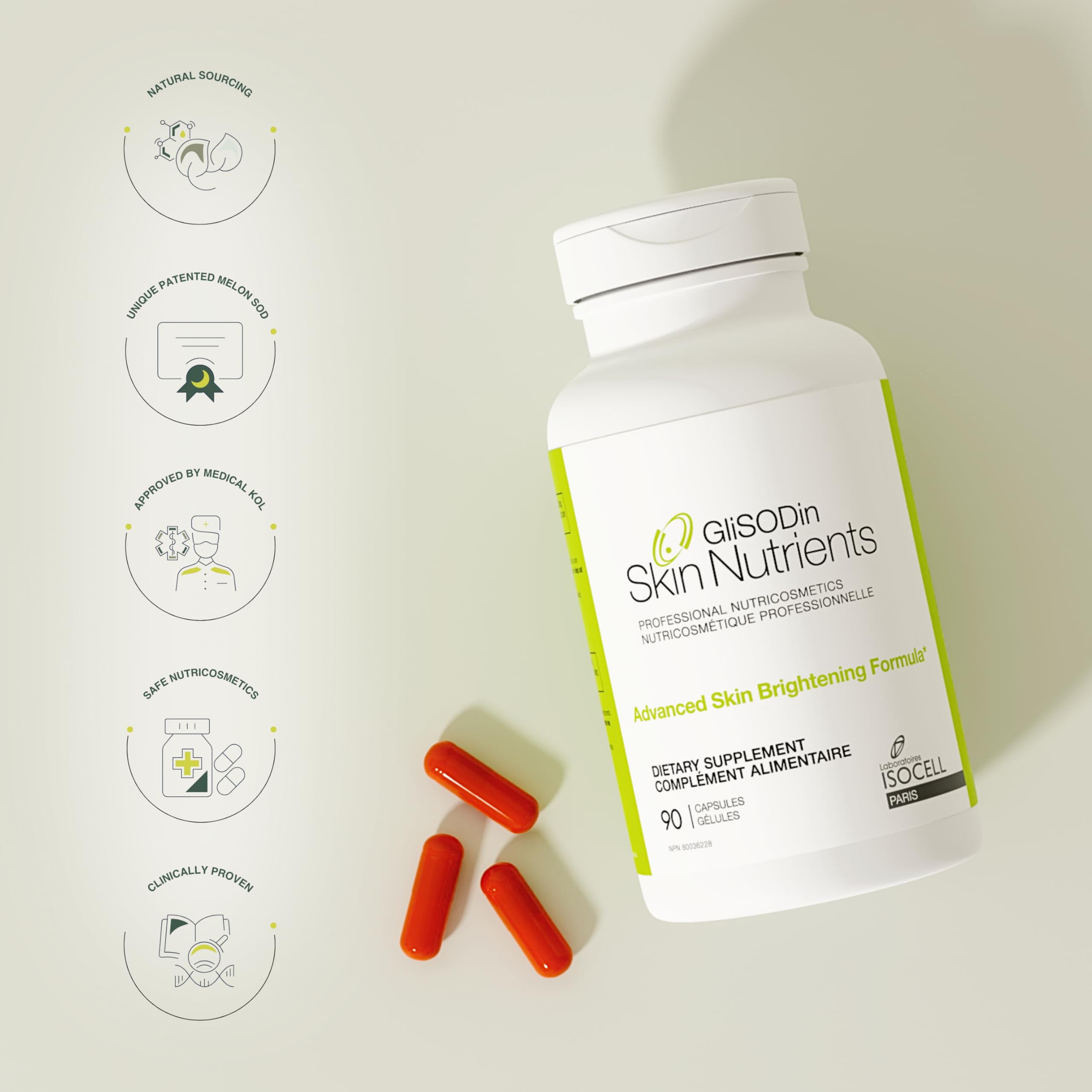 GliSODin ingredients chart highlights key antioxidants for skin health.