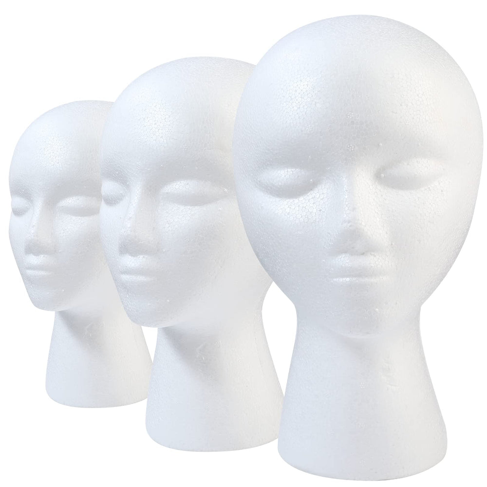 GliSun 3pcs foam wig head pack for durable wig display and easy organization.