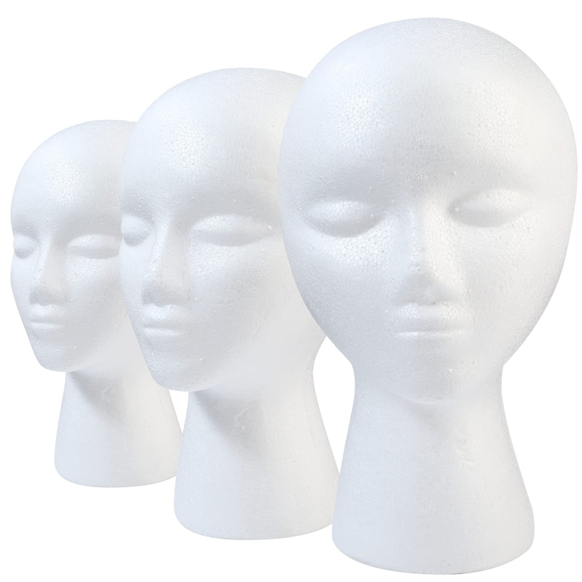 GliSun 3pcs foam wig head pack for durable wig display and easy organization.