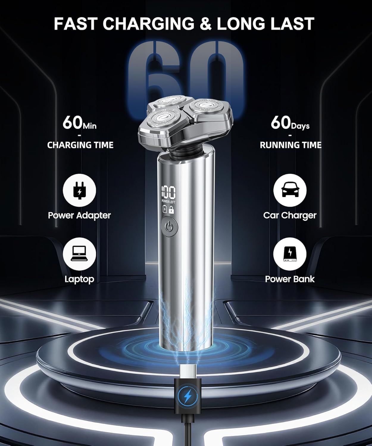 GLLAVA electric razor 3D magnetic blades close-up for adaptive precision along contours