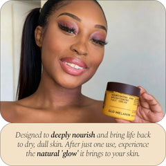 Glo Melanin Nourishing Face Cream hand application reveals silky finish.