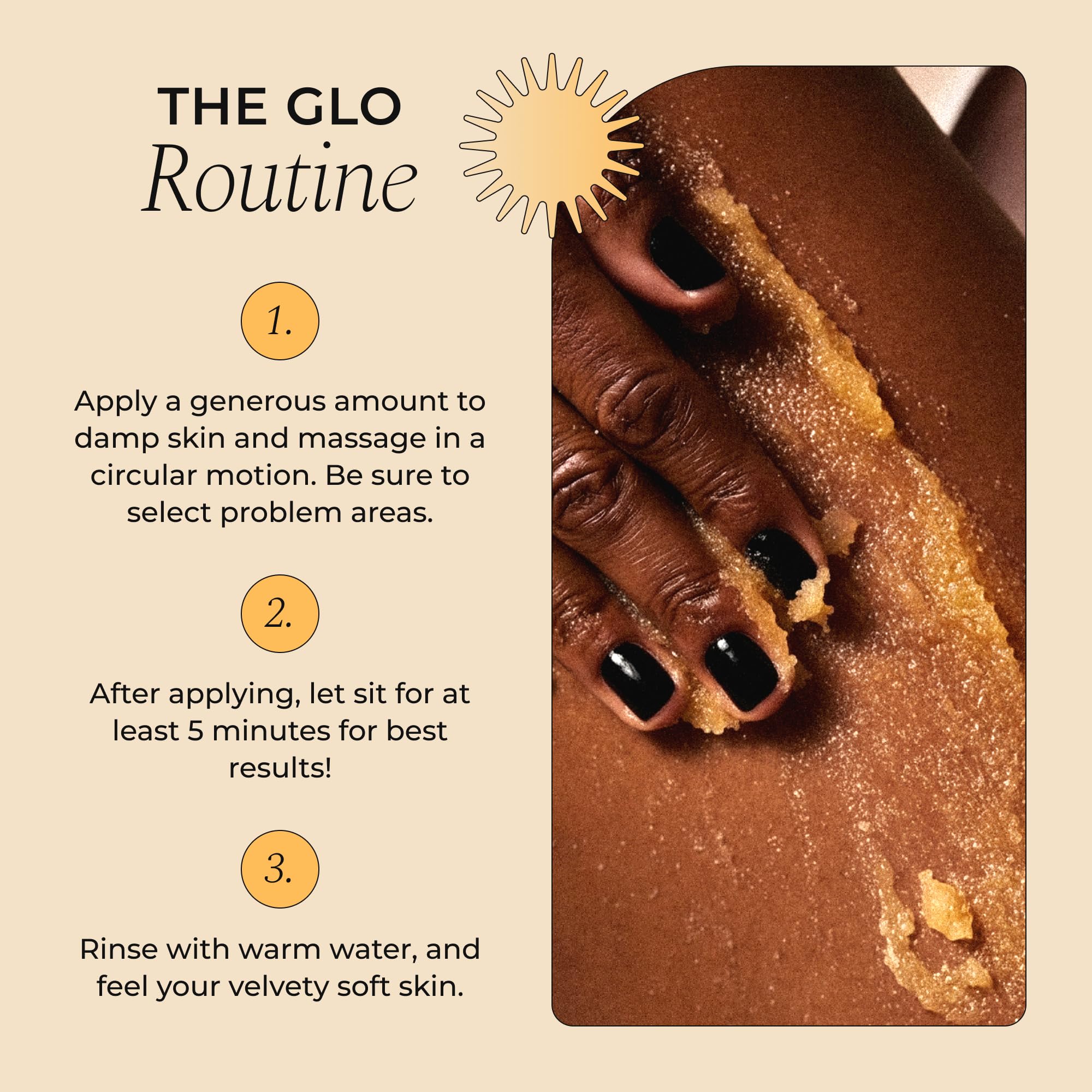 Glo Melanin Turmeric Scrub almond oil texture on skin