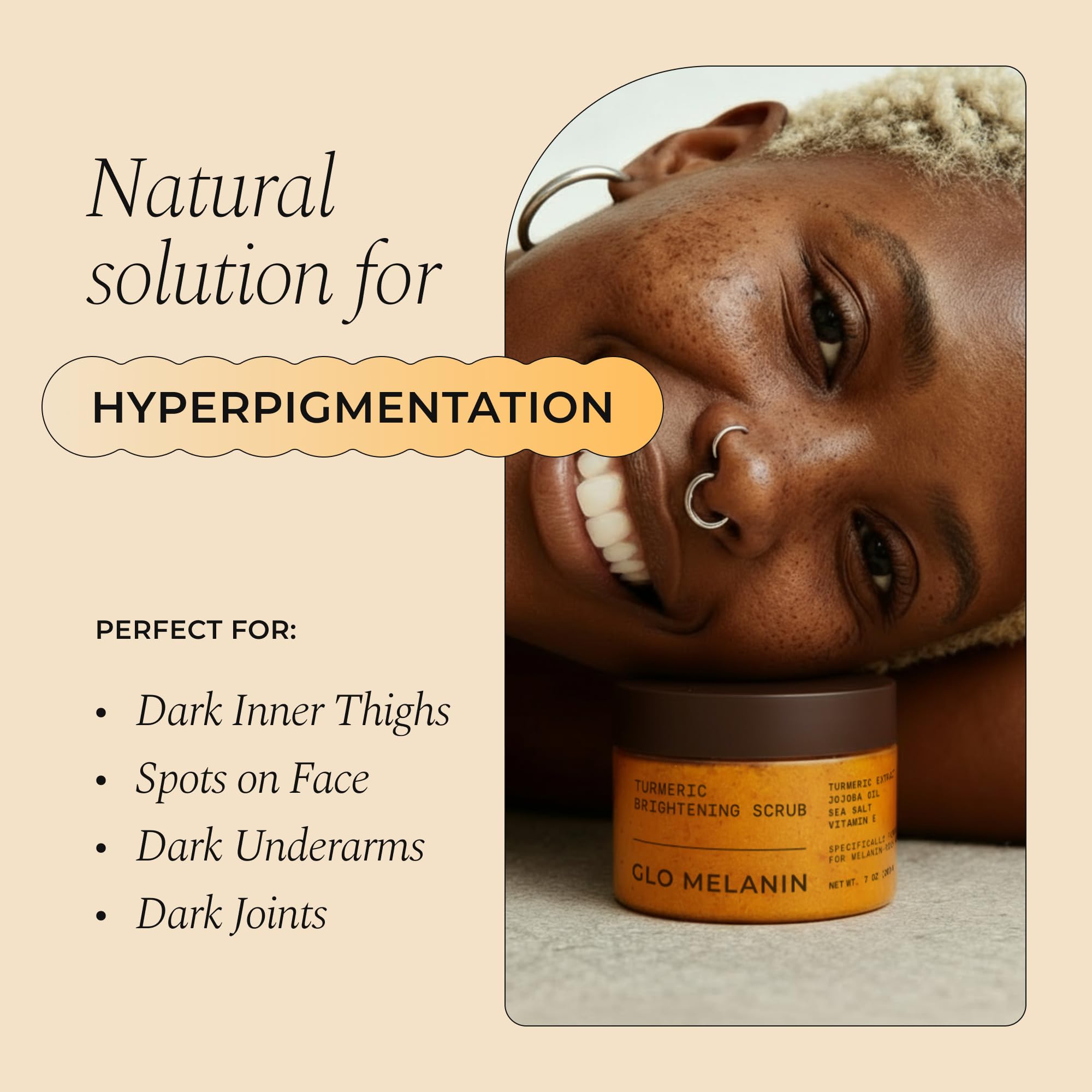 Glo Melanin Turmeric Scrub texture detail shows natural sea salt exfoliation