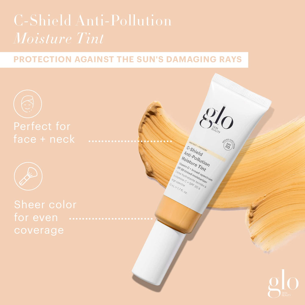 Glo Skin Beauty C-Shield swatches reveal 5W-Medium shade for seamless match and natural glow.