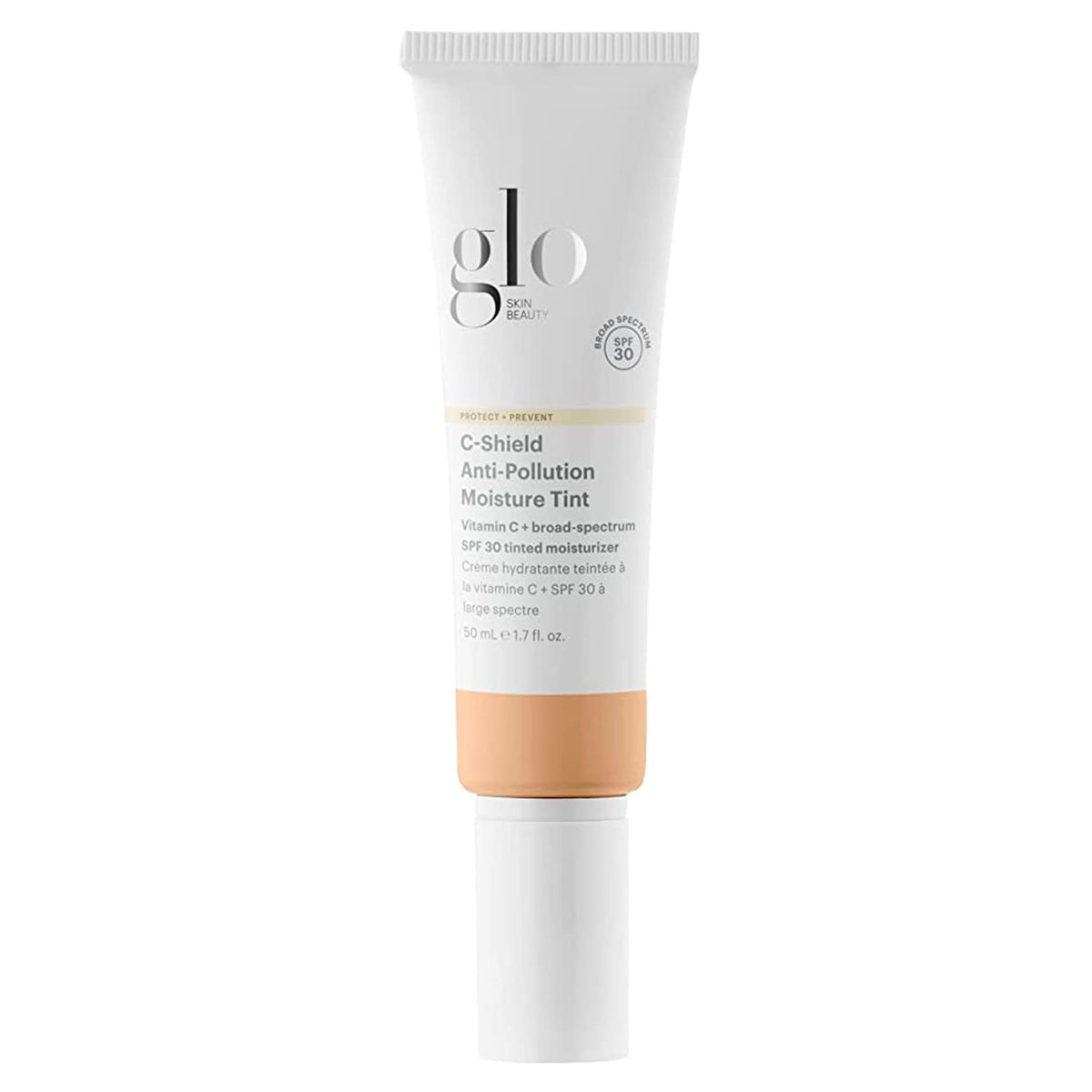 Glo Skin Beauty C-Shield moisturizer application demonstrates lightweight hydration with a sheer finish.