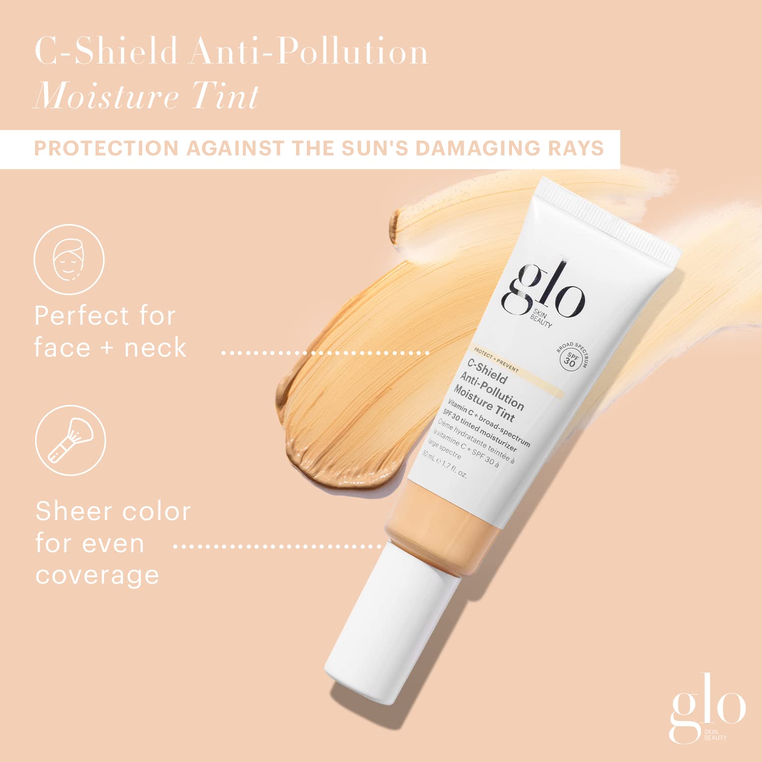 Glo Skin Beauty C-Shield reef-safe SPF protects skin during outdoor activities with a natural tint.