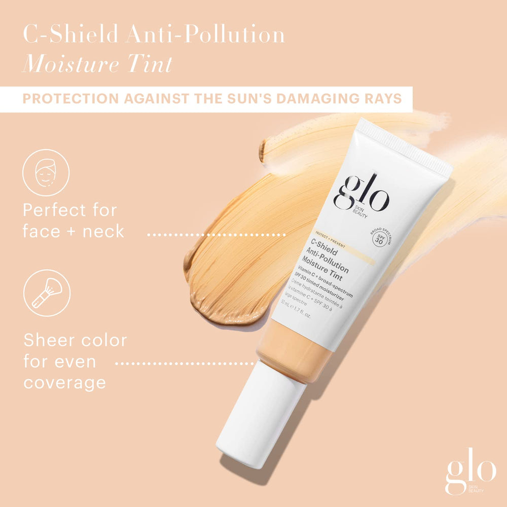 Glo Skin Beauty C-Shield reef-safe SPF protects skin during outdoor activities with a natural tint.