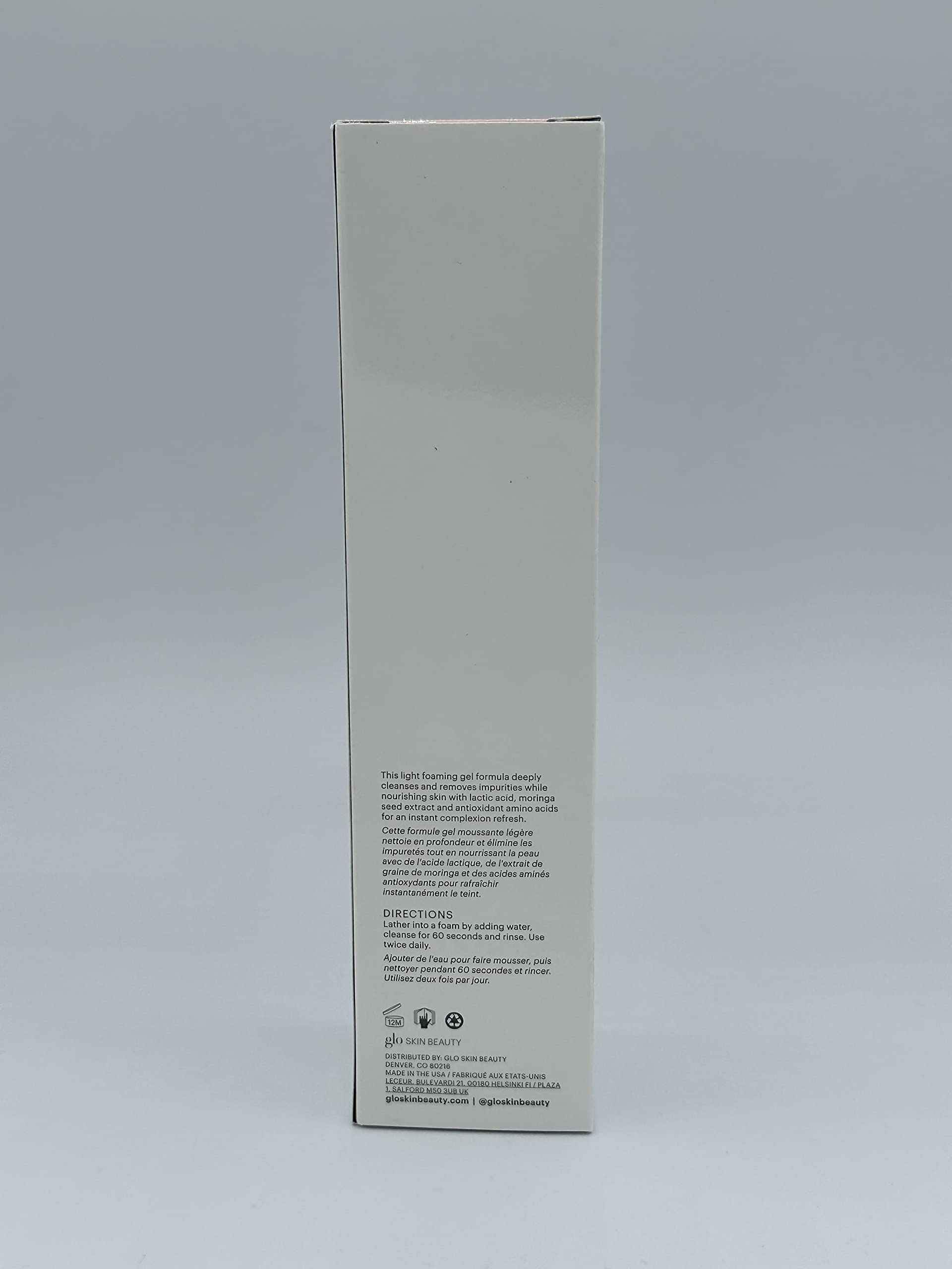 Glo Skin Beauty Hydra-Bright AHA Cleanser texture closeup showcases lightweight, rinse-off formula