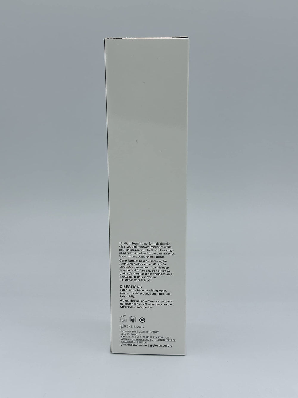 Glo Skin Beauty Hydra-Bright AHA Cleanser texture closeup showcases lightweight, rinse-off formula