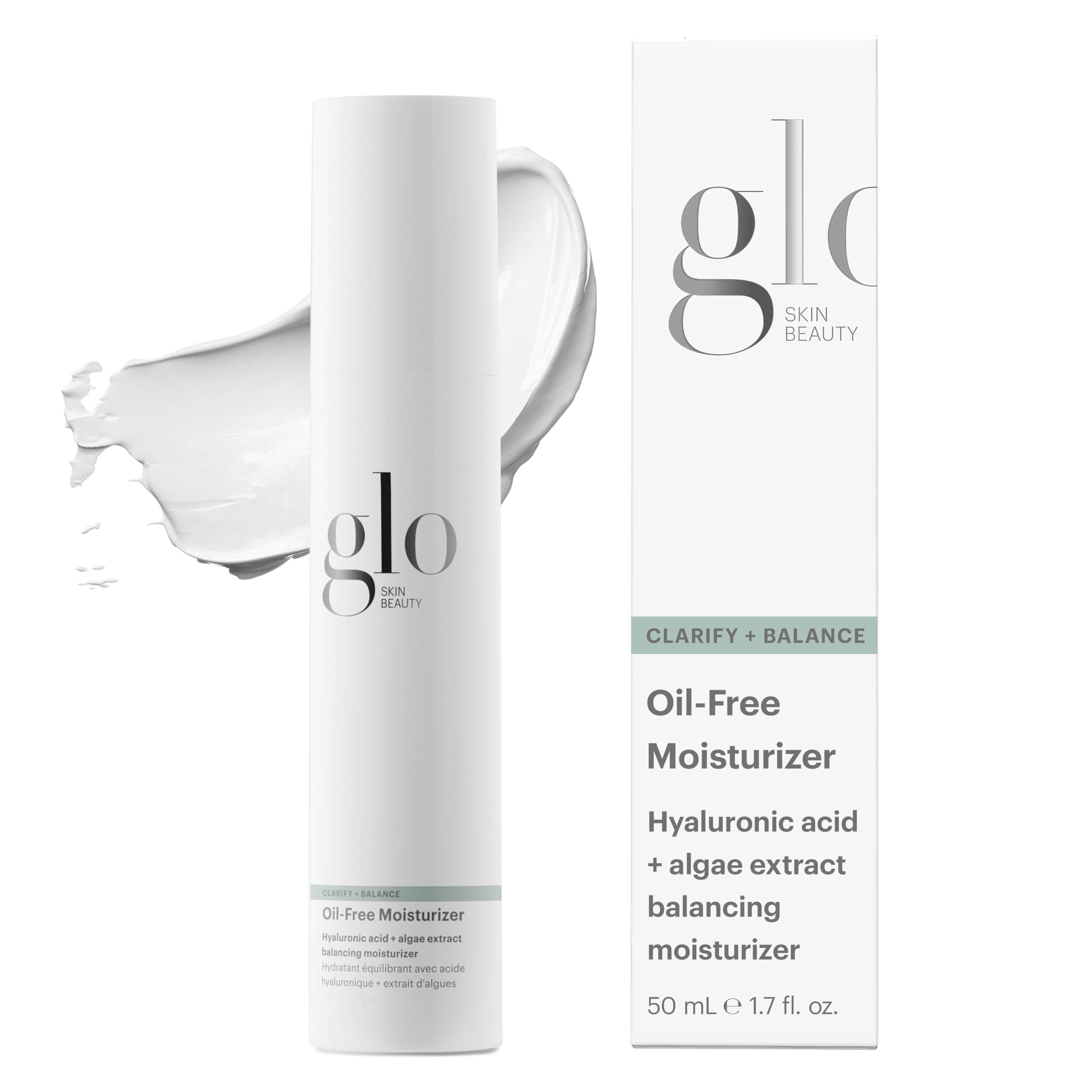 Glo Skin Beauty Oil Free Moisturizer pump closeup highlights a lightweight hydrator for daily use