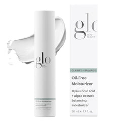 Glo Skin Beauty Oil Free Moisturizer pump closeup highlights a lightweight hydrator for daily use