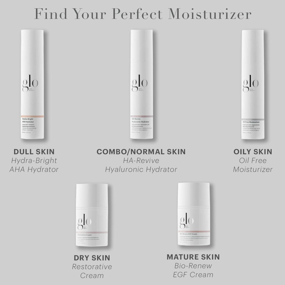 Glo Skin Beauty Oil Free Moisturizer pump dispense action suggests quick, clean morning routine