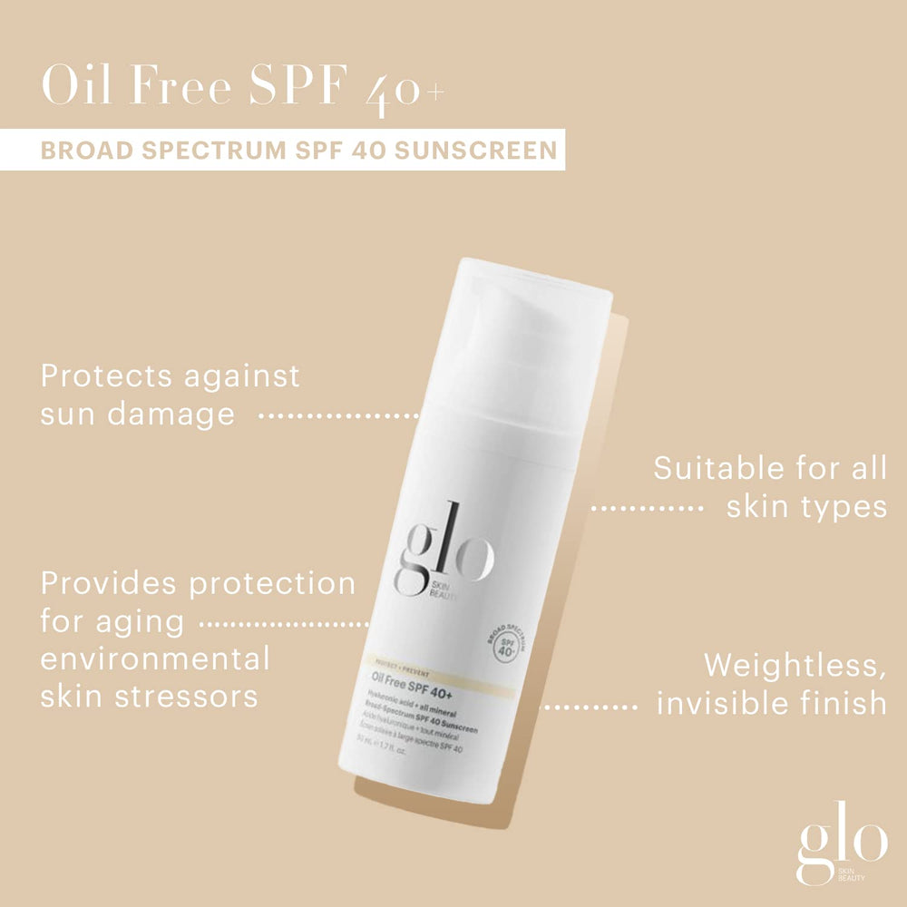 Glo Skin Beauty oil-free SPF 40 application swatch shows quick absorption and non-greasy feel.