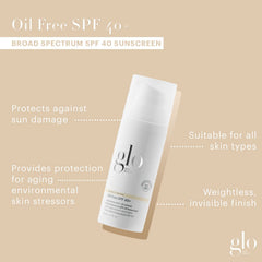 Glo Skin Beauty oil-free SPF 40 application swatch shows quick absorption and non-greasy feel.