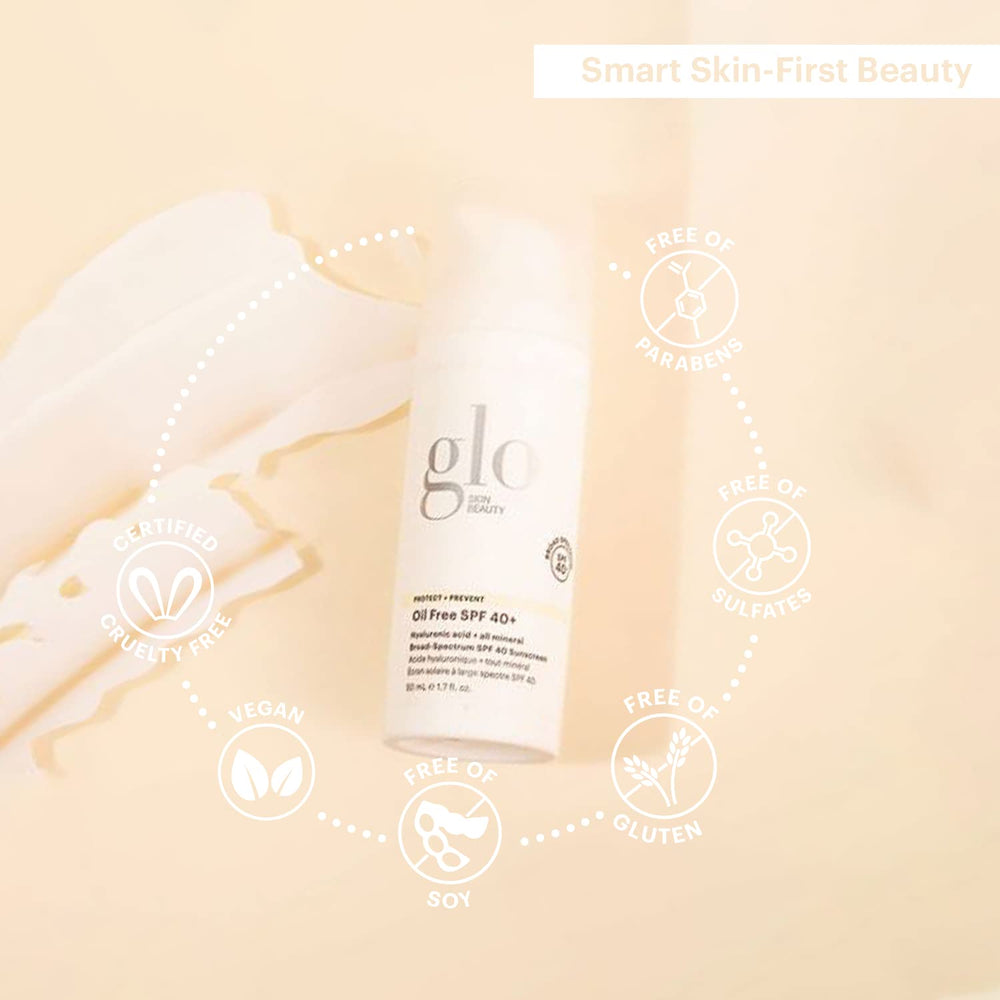 Glo Skin Beauty oil-free SPF 40 on bare skin shows silky, invisible finish.