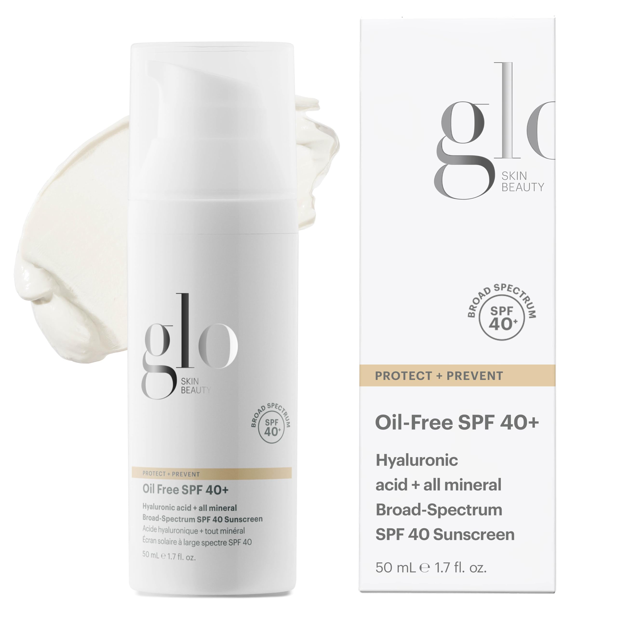 Glo Skin Beauty oil-free SPF 40 bottle with pump demonstrates weightless protection.
