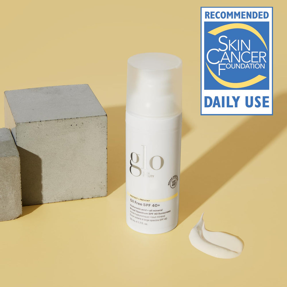 Glo Skin Beauty oil-free SPF 40 texture swirl highlights blendable, invisible finish.