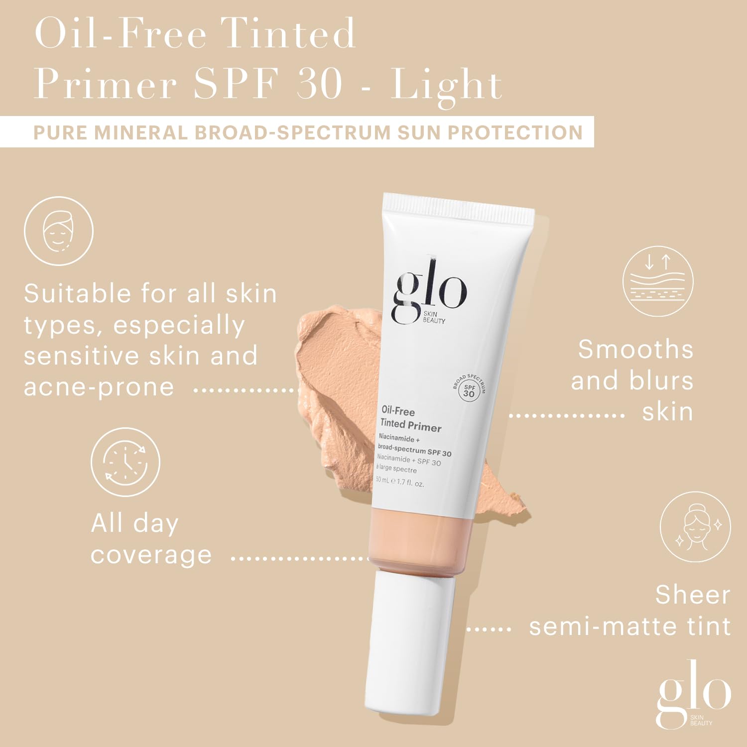 Glo Skin Beauty tinted primer pump for quick, even application.