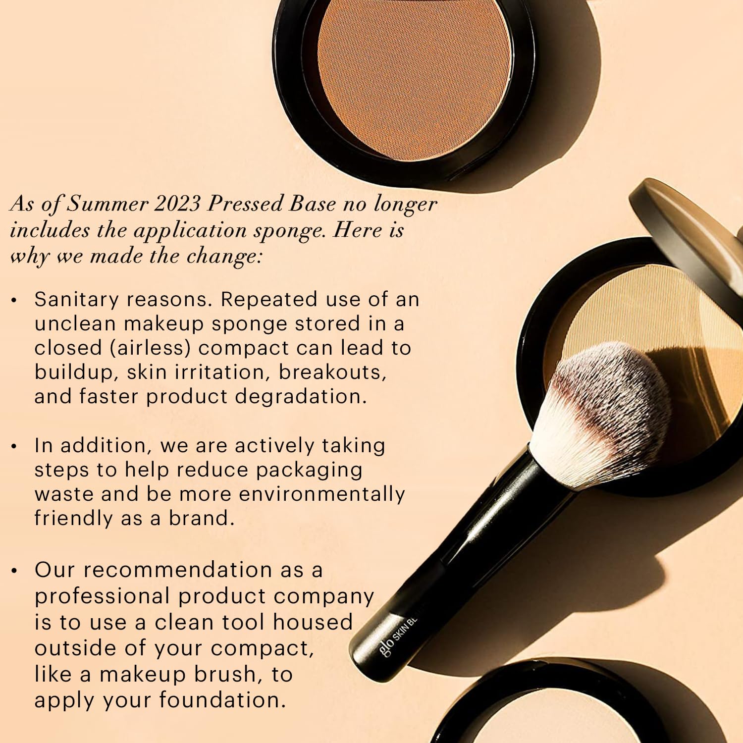 Application with brush on Glo Skin Beauty pressed base for seamless blend