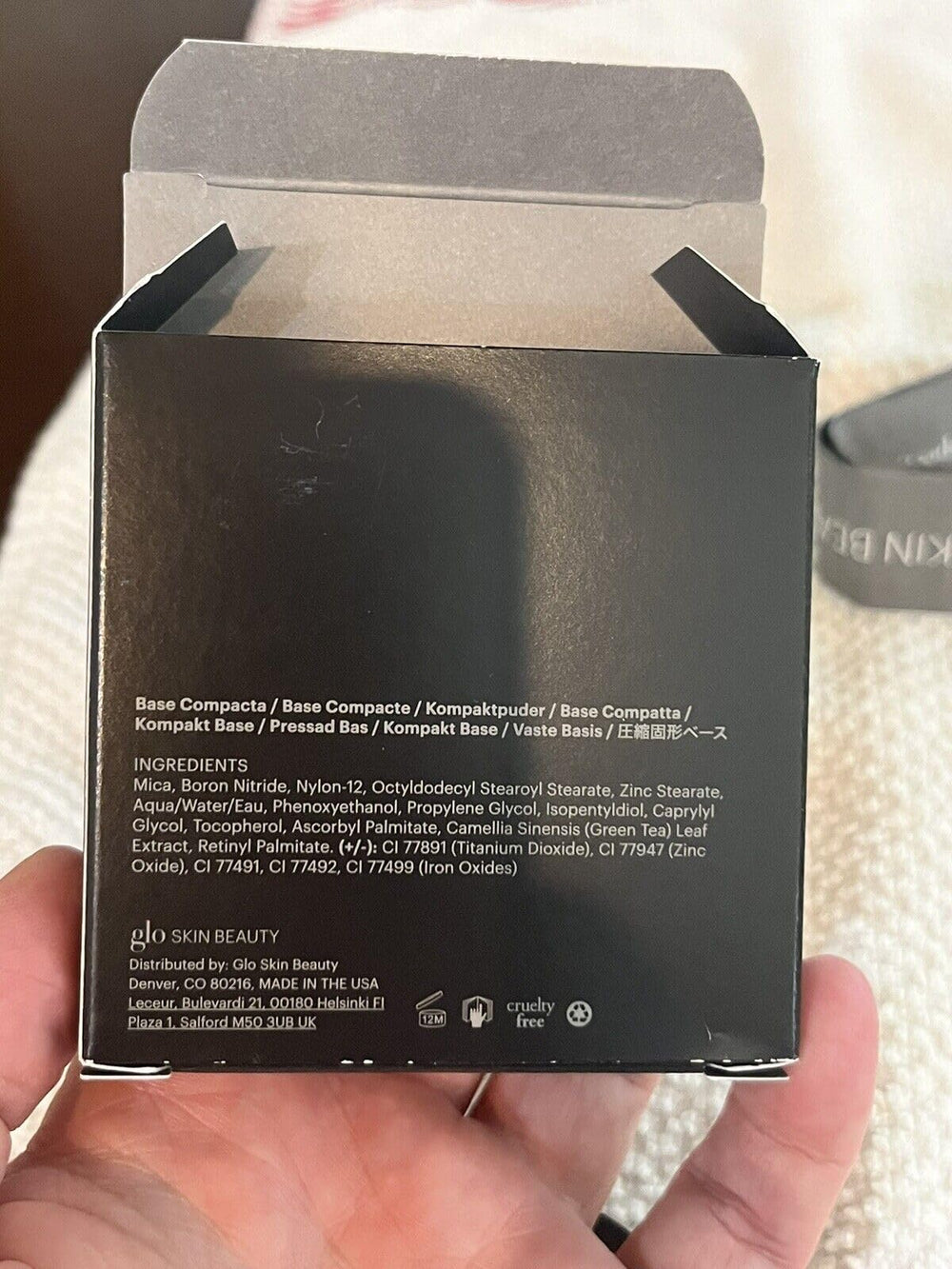 Glo Skin Beauty pressed base powder foundation Honey Medium model wearing natural second-skin look