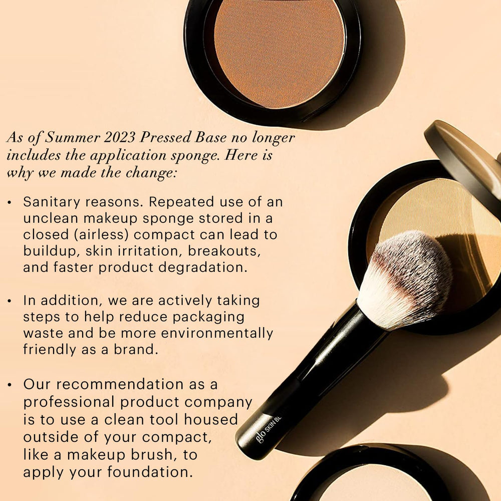Glo Skin Beauty pressed base powder foundation Honey Medium packaging box highlights talc-free formulation