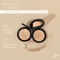Glo Skin Beauty pressed base powder foundation Honey Medium swatches demonstrate buildable coverage