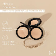 Closeup of texture from Glo Skin Beauty pressed base showing creamy blend