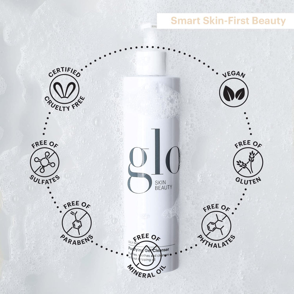Post-wash skin looks clean and refreshed after Glo Skin Beauty Purifying Gel Cleanser
