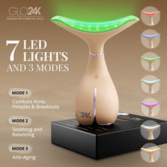 GLO24K 7 Color LED heads closeup demonstrates triple LED action for facial care.