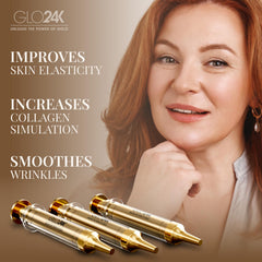 GLO24K hexapeptide-8 illustration highlights wrinkle-reducing action for a firmer appearance.